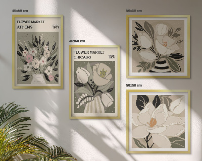 Tavelvägg med 4 tavlor Retroblommor från olika städer