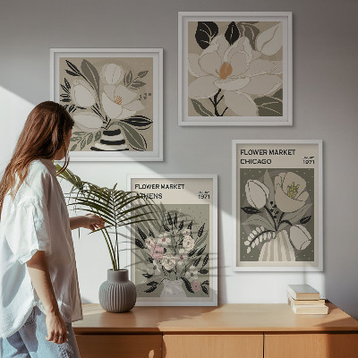 Tavelvägg med 4 tavlor Retroblommor från olika städer