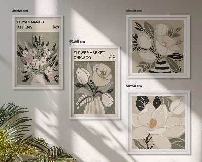 Tavelvägg med 4 tavlor Retroblommor från olika städer