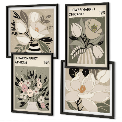 Tavelvägg med 4 tavlor Retroblommor från olika städer