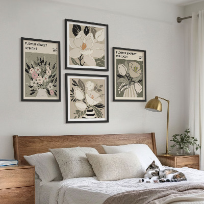 Tavelvägg med 4 tavlor Retroblommor från olika städer