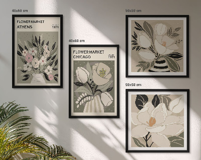 Tavelvägg med 4 tavlor Retroblommor från olika städer