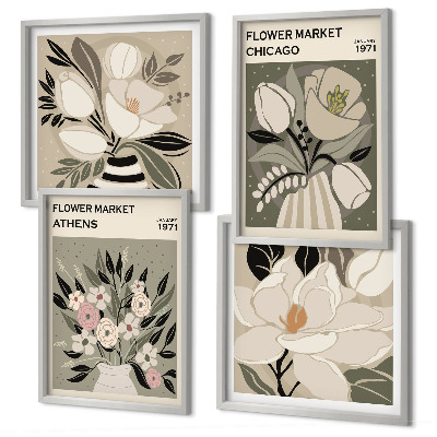 Tavelvägg med 4 tavlor Retroblommor från olika städer