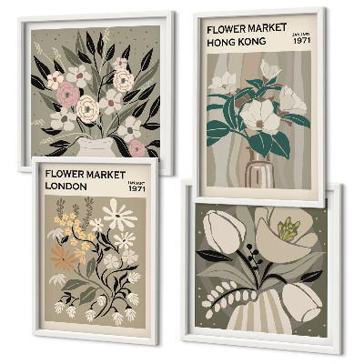 Tavelvägg ovanför soffa Blommiga illustrationer London Hongkong