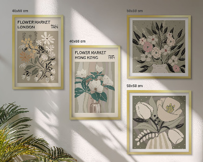 Tavelvägg ovanför soffa Blommiga illustrationer London Hongkong