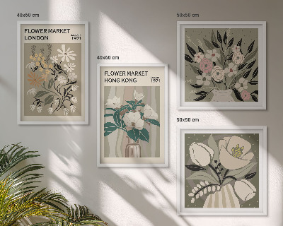 Tavelvägg ovanför soffa Blommiga illustrationer London Hongkong