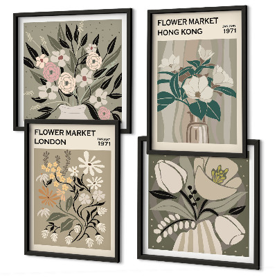 Tavelvägg ovanför soffa Blommiga illustrationer London Hongkong