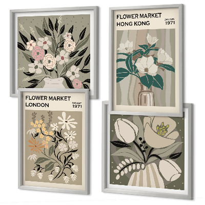 Tavelvägg ovanför soffa Blommiga illustrationer London Hongkong