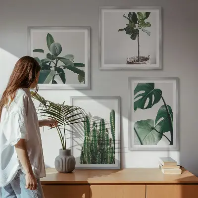 Tavelvägg med 4 tavlor med motiv av tropiska växter