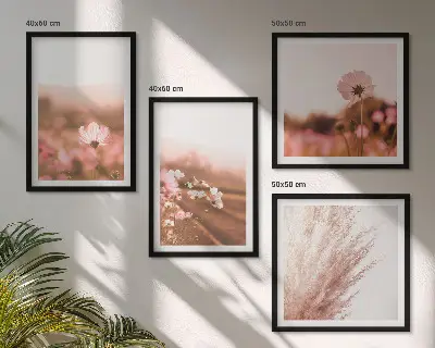 Tavelvägg med 4 tavlor med motiv av vildblommor på ängar under sommaren