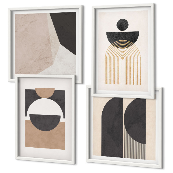 Set om 4 tavlor Abstrakta former beige brun