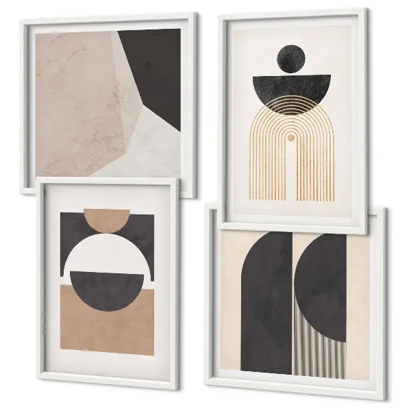 Tavelset med abstrakta former i beige och bruna toner, 4 delar