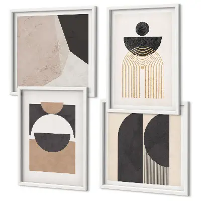 Tavelset med abstrakta former i beige och bruna toner, 4 delar