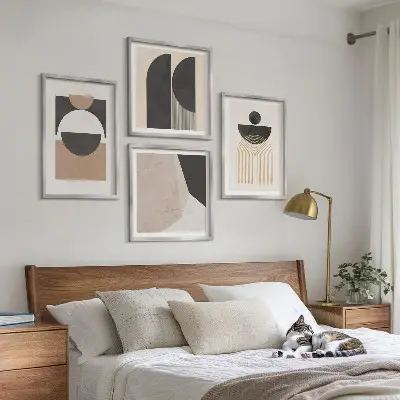 Tavelset med abstrakta former i beige och bruna toner, 4 delar