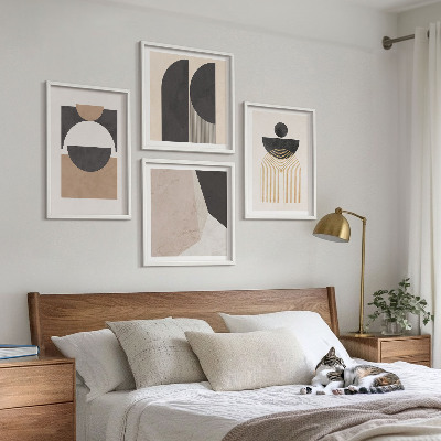 Set om 4 tavlor Abstrakta former beige brun