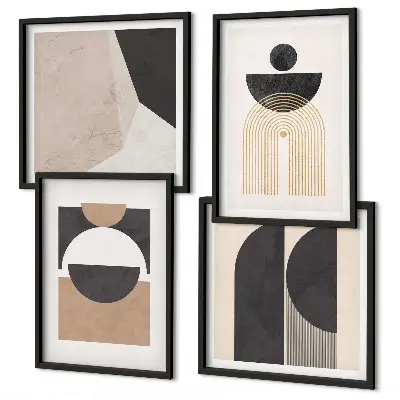 Tavelset med abstrakta former i beige och bruna toner, 4 delar