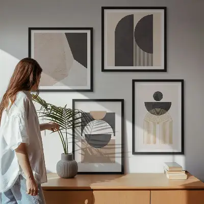 Tavelset med abstrakta former i beige och bruna toner, 4 delar