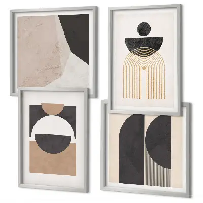 Tavelset med abstrakta former i beige och bruna toner, 4 delar