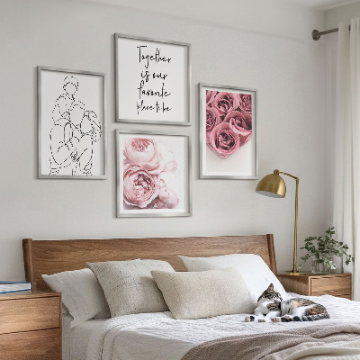 Tavelvägg med 4 tavlor Familjens linjekonstrosbuketter
