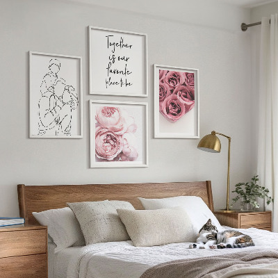 Tavelvägg med 4 tavlor Familjens linjekonstrosbuketter