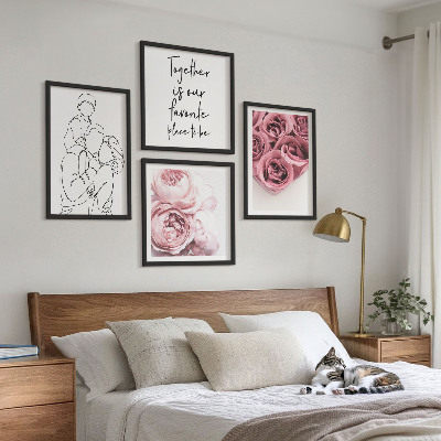 Tavelvägg med 4 tavlor Familjens linjekonstrosbuketter