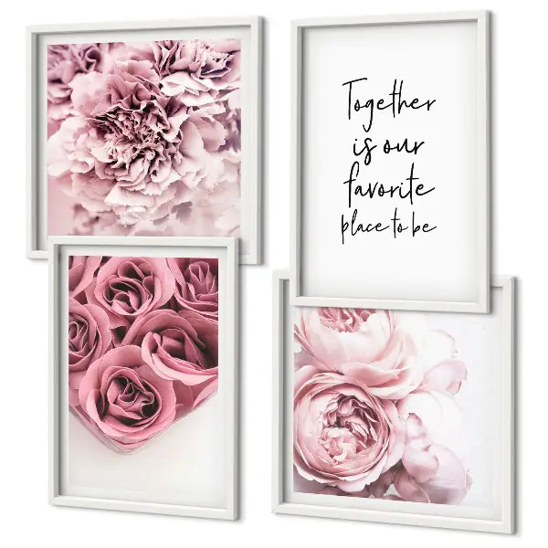 Tavelvägg med blommotiv bukett av rosor med text