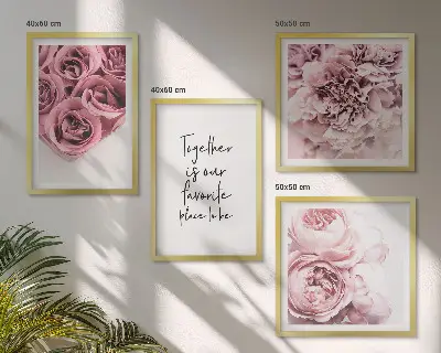 Tavelvägg med blommotiv bukett av rosor med text