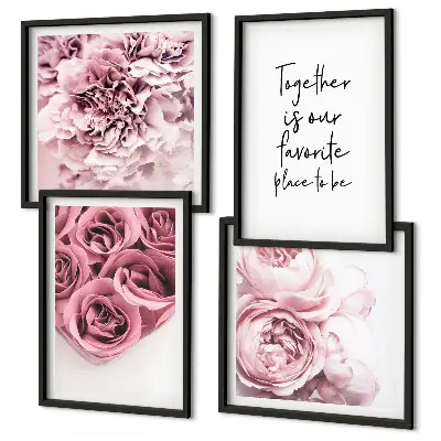 Tavelvägg med blommotiv bukett av rosor med text