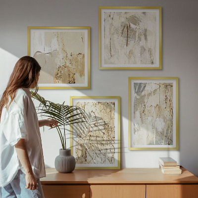 Tavelvägg ovanför soffa Beige abstrakta former linjer