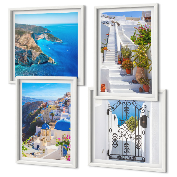 Set om 4 tavlor Santorini grekisk arkitektur Oia