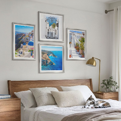 Set om 4 tavlor Santorini grekisk arkitektur Oia