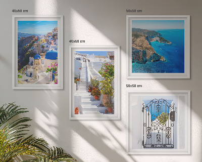 Set om 4 tavlor Santorini grekisk arkitektur Oia