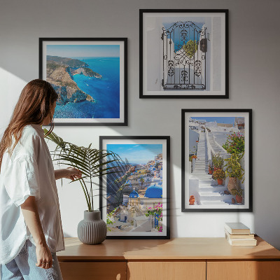 Set om 4 tavlor Santorini grekisk arkitektur Oia