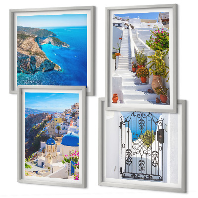 Set om 4 tavlor Santorini grekisk arkitektur Oia