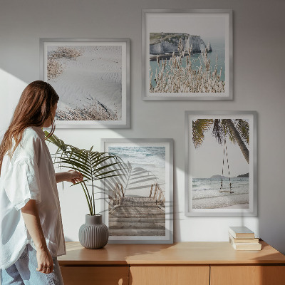 Set om 4 tavlor Strandtrappa gunga havet