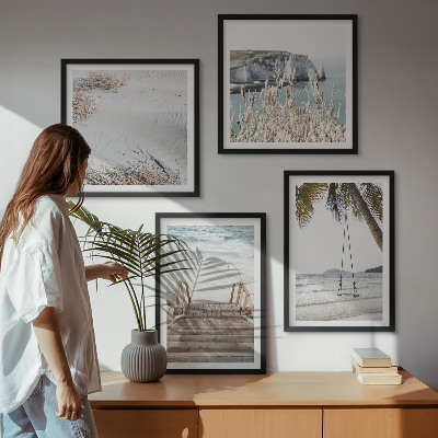 Set om 4 tavlor Strandtrappa gunga havet