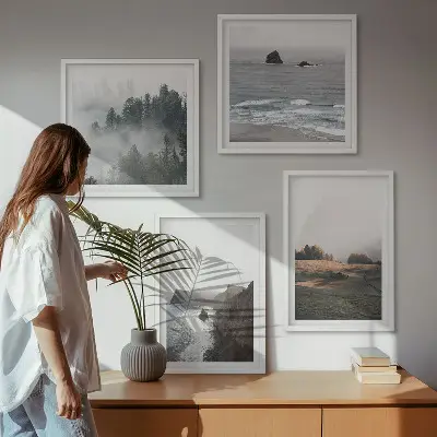 Landskap av berg och hav set om 4 tavlor