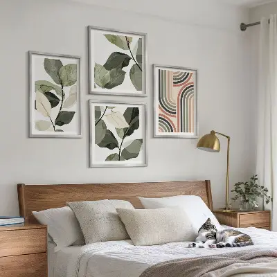Tavelvägg för vardagsrum med geometriska växtmotiv
