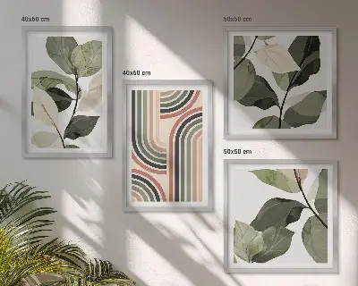 Tavelvägg för vardagsrum med geometriska växtmotiv