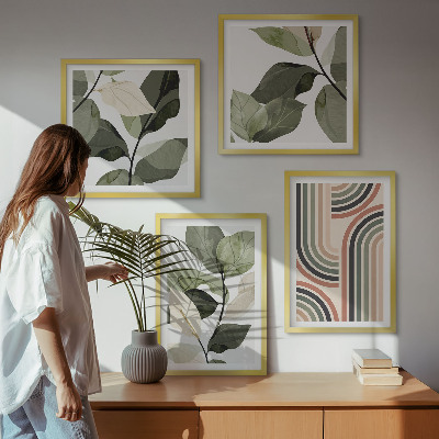 Tavelvägg ovanför soffa Geometriska växtmotiv