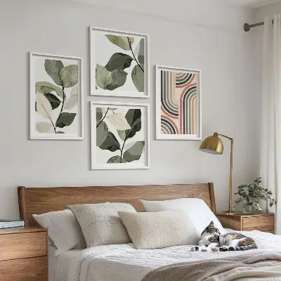 Tavelvägg för vardagsrum med geometriska växtmotiv