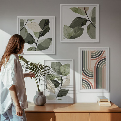 Tavelvägg ovanför soffa Geometriska växtmotiv