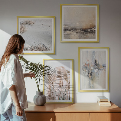 Tavelvägg med 4 tavlor Vegetation abstrakta mönster