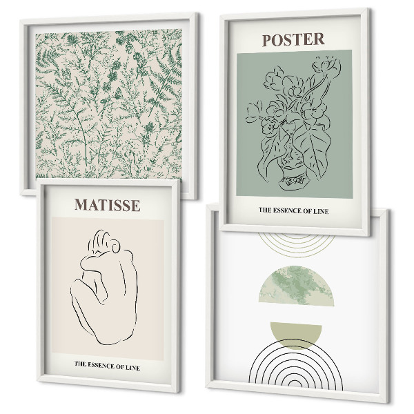 Tavelvägg med 4 tavlor Linjer, växtmönster, minimalism