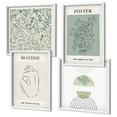 Tavelvägg med 4 tavlor Linjer, växtmönster, minimalism