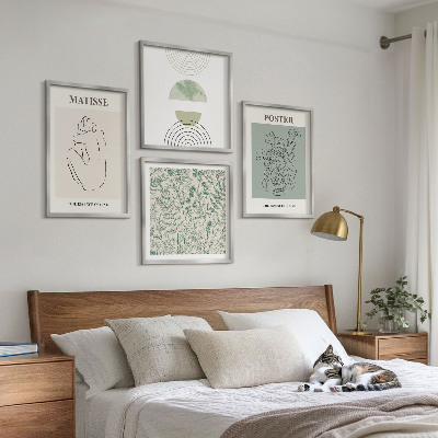 Tavelvägg med 4 tavlor Linjer, växtmönster, minimalism