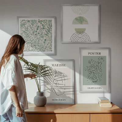 Tavelvägg med 4 tavlor Linjer, växtmönster, minimalism