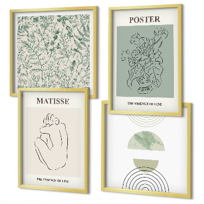 Tavelvägg med 4 tavlor Linjer, växtmönster, minimalism