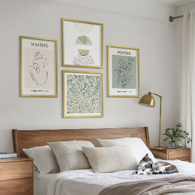 Tavelvägg med 4 tavlor Linjer, växtmönster, minimalism
