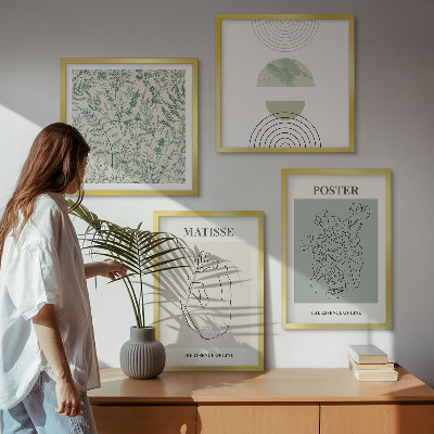 Tavelvägg med 4 tavlor Linjer, växtmönster, minimalism